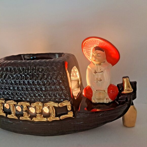 Fuhry and Sons Ceramic Oriental Asian Boat TV Lamp Works Well 1950s Vintage - Picture 5 of 16